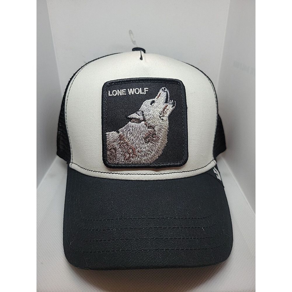 NEW The FARM Goorin Bros Brand The Lone‎ Wolf White with Black Patch Trucker Hat